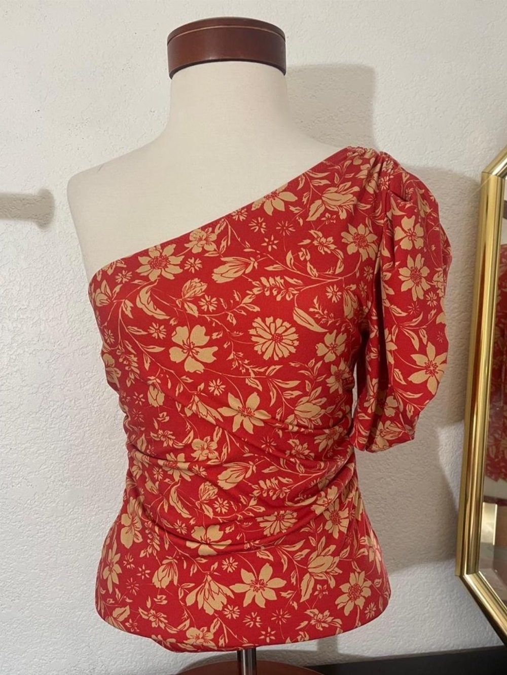 Free People One Shoulder Floral Bodysuit Red Yellow Summer Coquette Resort